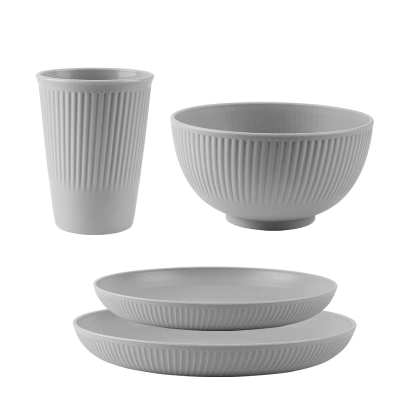 4PCS Wheat Straw Tableware Set – Portable Bowl Cup Plate for Picnic