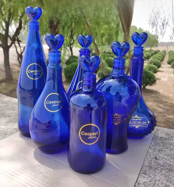 Blue Glass Water Bottle Cleaning Tool Ceeport Zero Limit Awakening Mind Pure Blue Glass Bottle Retro European Style Sealed Jar