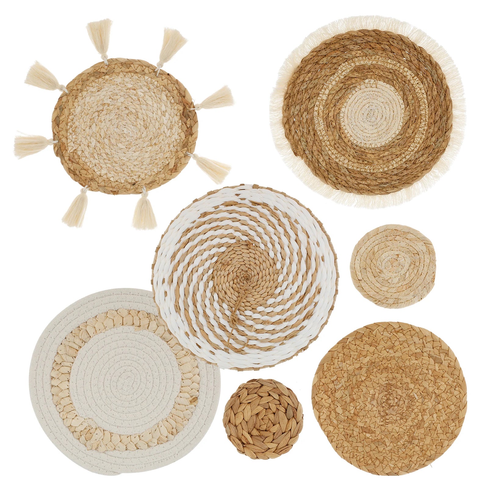 7PCS Boho Seagrass Wall Basket Decor – Handmade Farmhouse Wall Hanging
