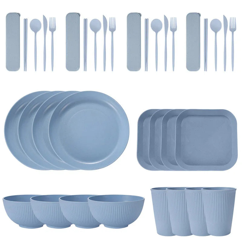 36PCS Wheat Straw Dinnerware Set – Eco Friendly Tableware Kit