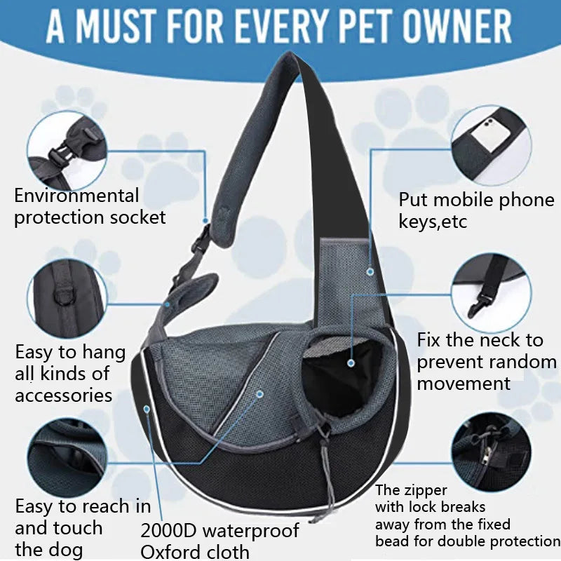 Oxford Mesh Pet Carrier Crossbody Bag Breathable Dog & Cat Travel Shoulder Bag for Small Dogs & Puppies Portable Pet Sling
