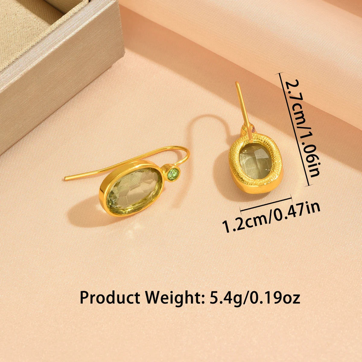 Gold Oval Green Stone Drop Earrings for Women – Stylish Gift & Custom Jewellery