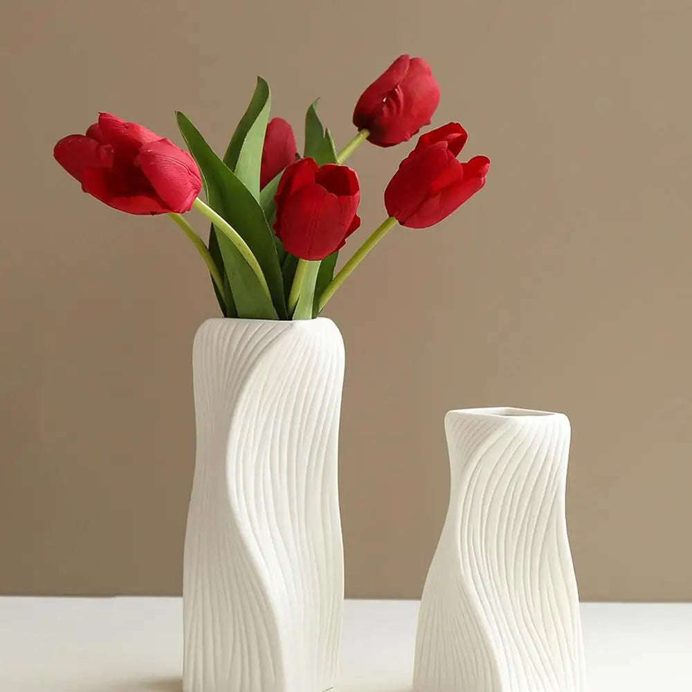 Nordic Plastic Vase Dry Flower Arrangement Vase Hydroponic Bottle White Irregular Aesthetic Vases Pots Living Room Decor Craft