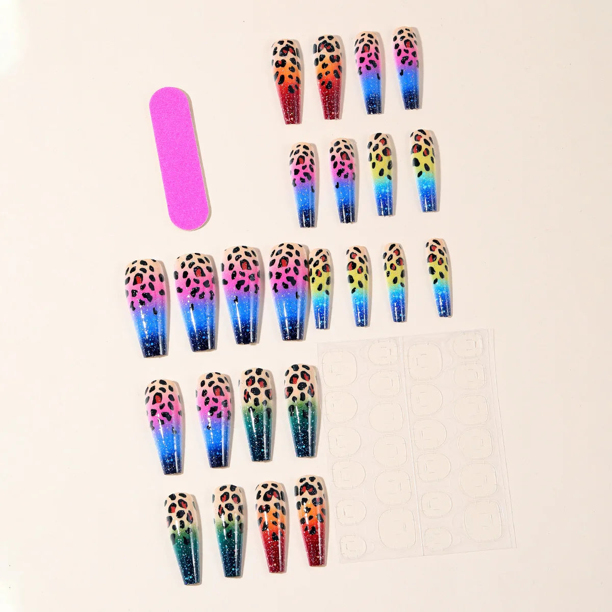 24pcs Medium Long Press-On Nails – Y2K Leopard Gradient Square Ballet Tips