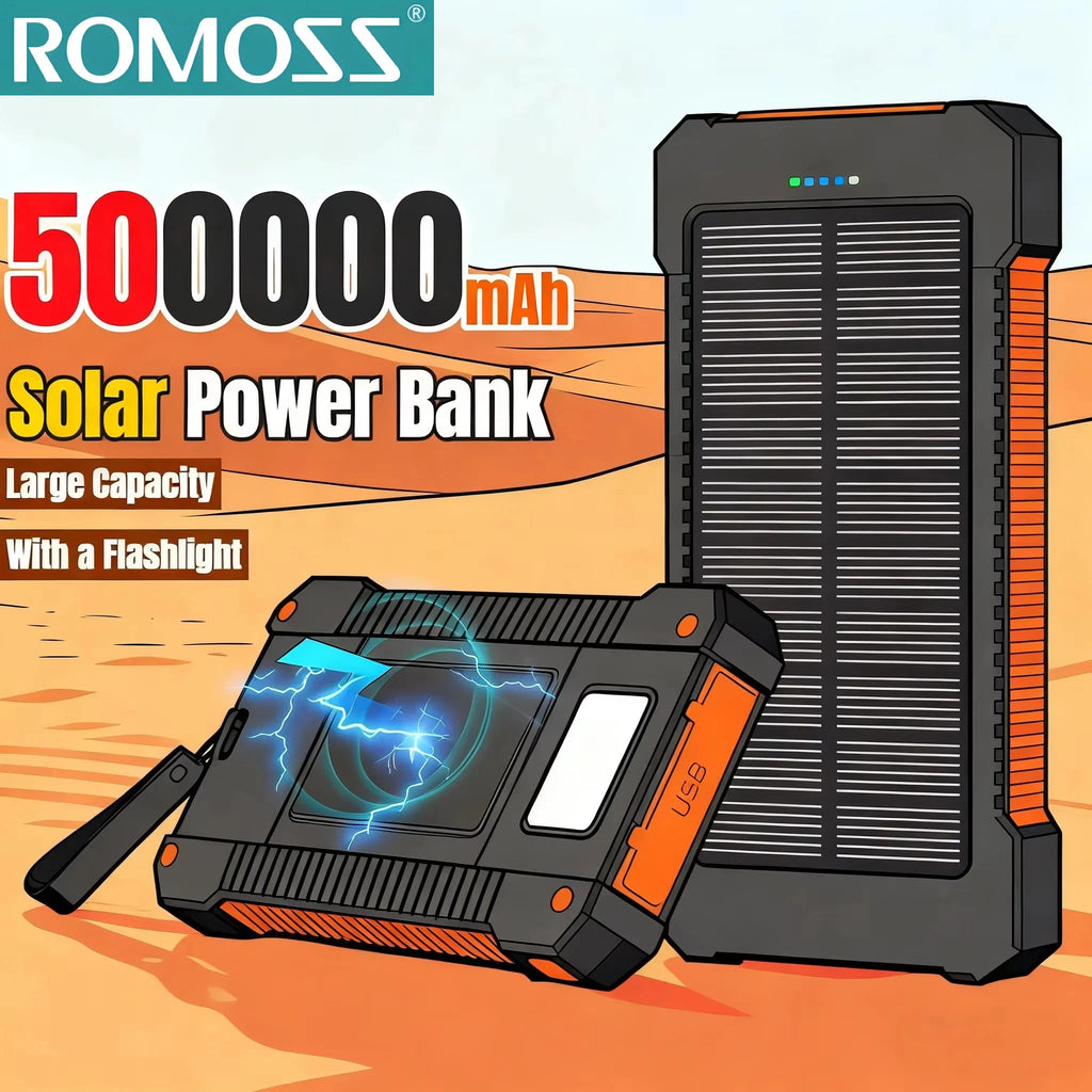 ROMOSS Solar Power Bank – 120W 500000mAh Fast Charging Battery