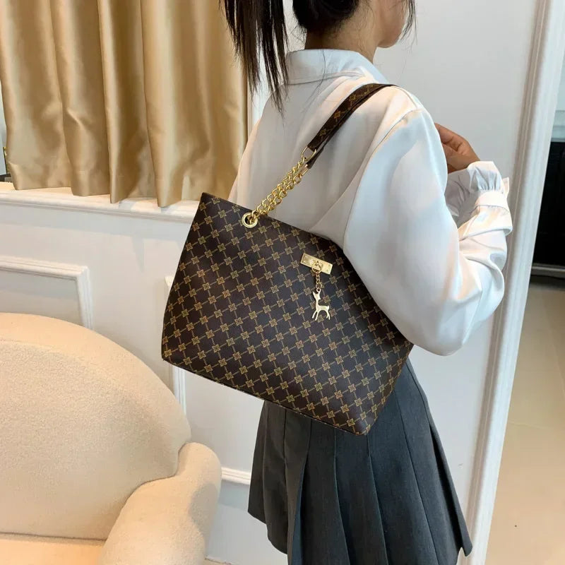 Presbyopic Handbag Luxury Design Large Capacity Handbag Women Fashion Printing Shoulder Bag Trendy Shopping Bag With Pendant