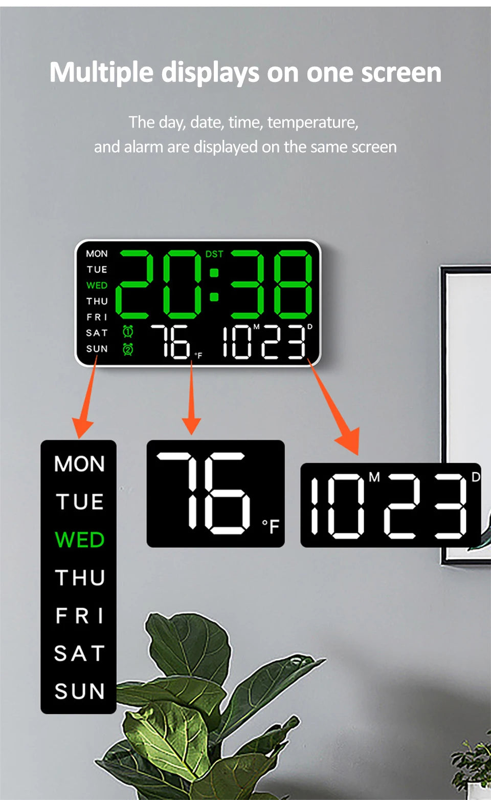 LED Digital Wall Clock with Voice Control