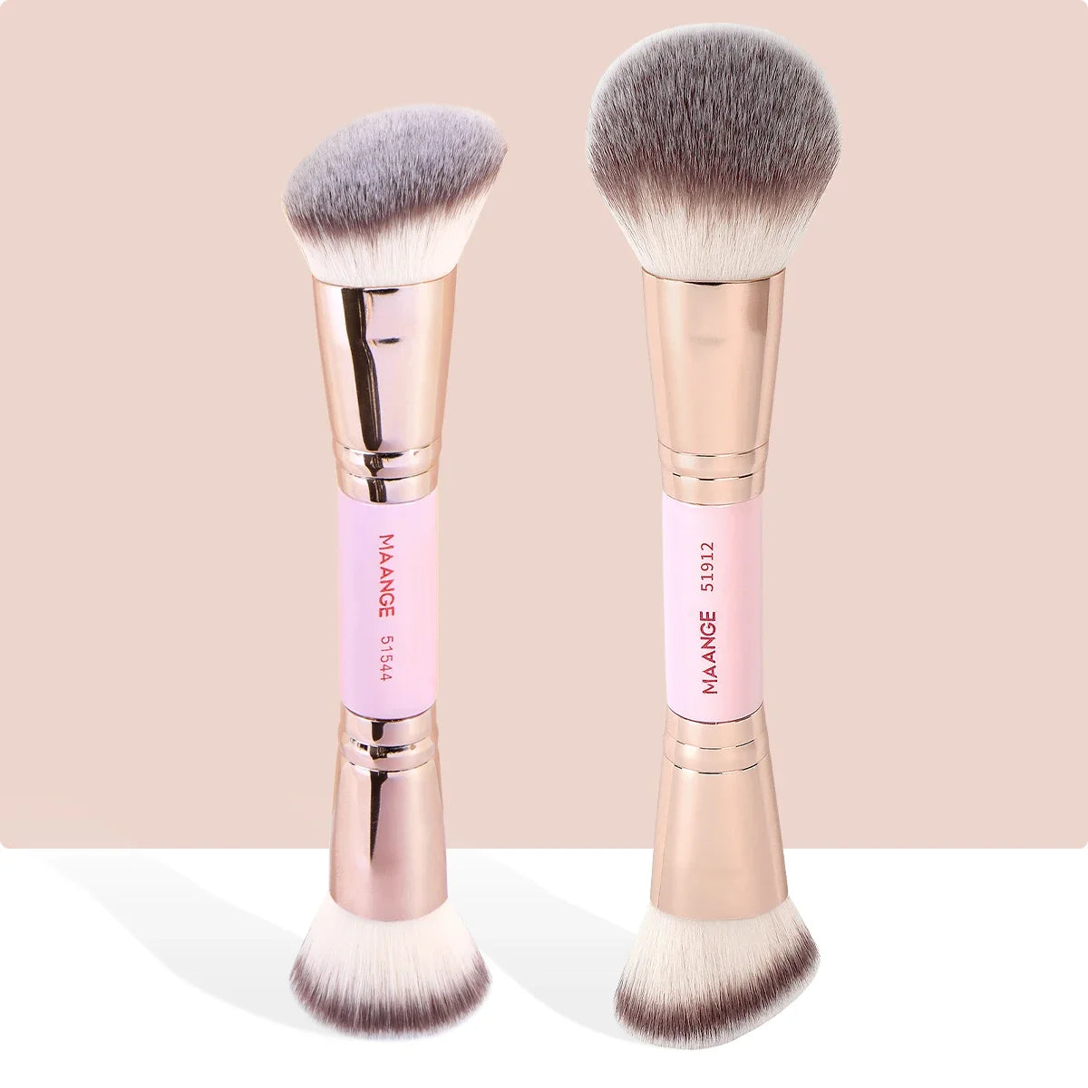 2PCS Double-Ended Foundation & Contour Brushes – Flat & Angled for Liquid, Powder & Cream