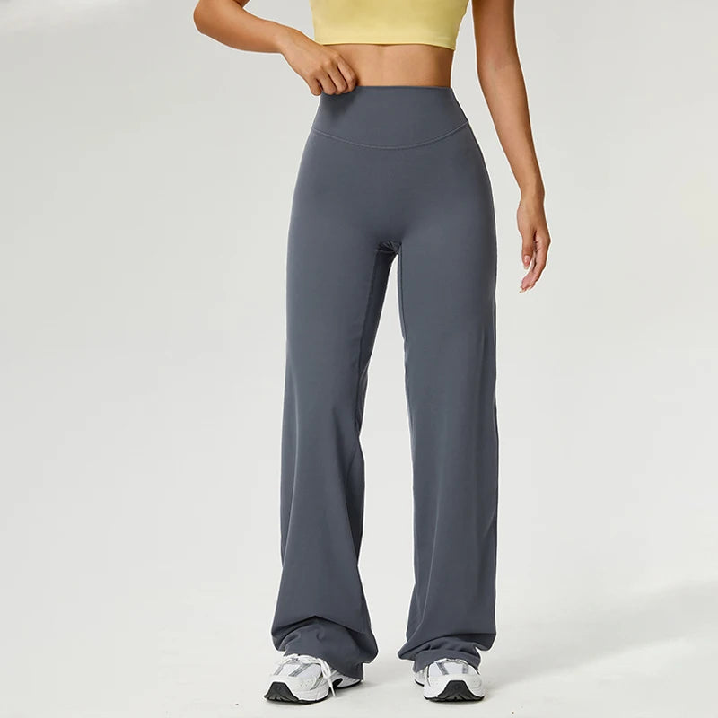 TRY TO BN Women's High Waisted Straight Leg Yoga Pants Gym Leggings Naked Feel Buttery Soft Breathable Running Workout Trousers