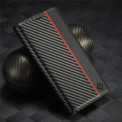 Carbon Fibre PU Leather Wallet Flip Case for iPhone with Card Slot & Magnetic Cover