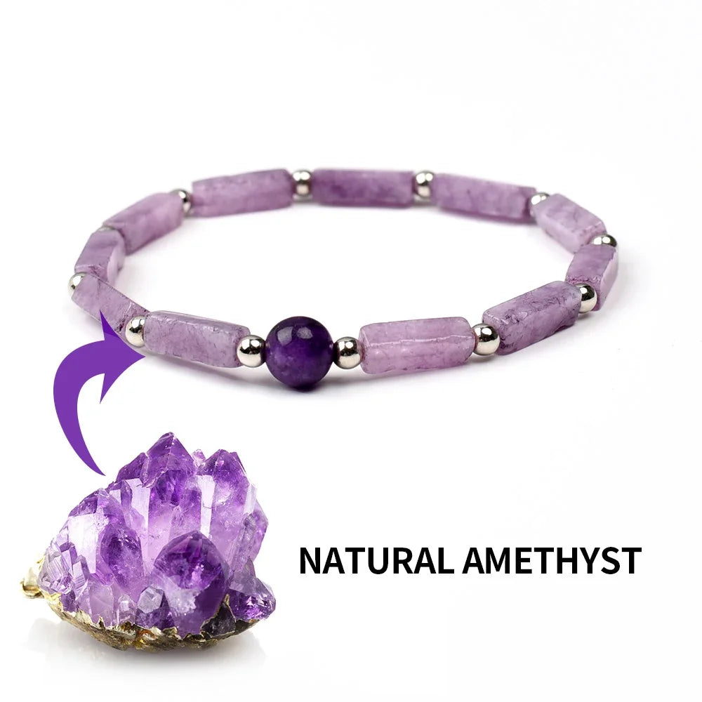 Natural Amethyst Body-purify Slimming Bracelet Stone Energy Yoga Bracelets for Women Weight Loss Bracelet Fatigue Relief Healing