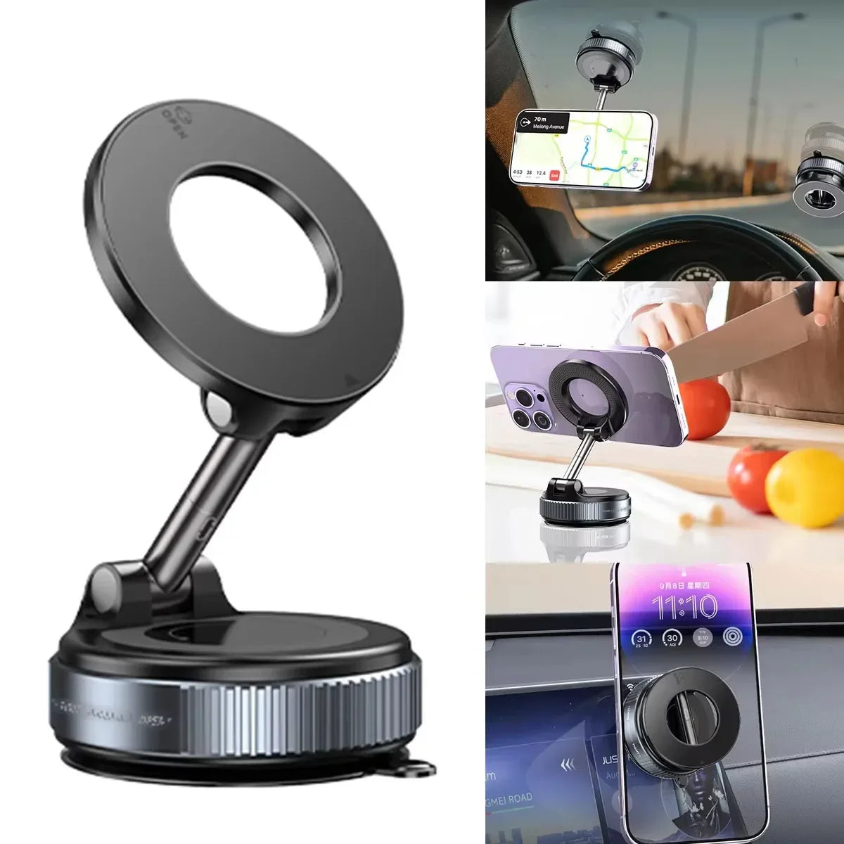 360° Magnetic Car Phone Mount – Vacuum Suction Navigation Holder