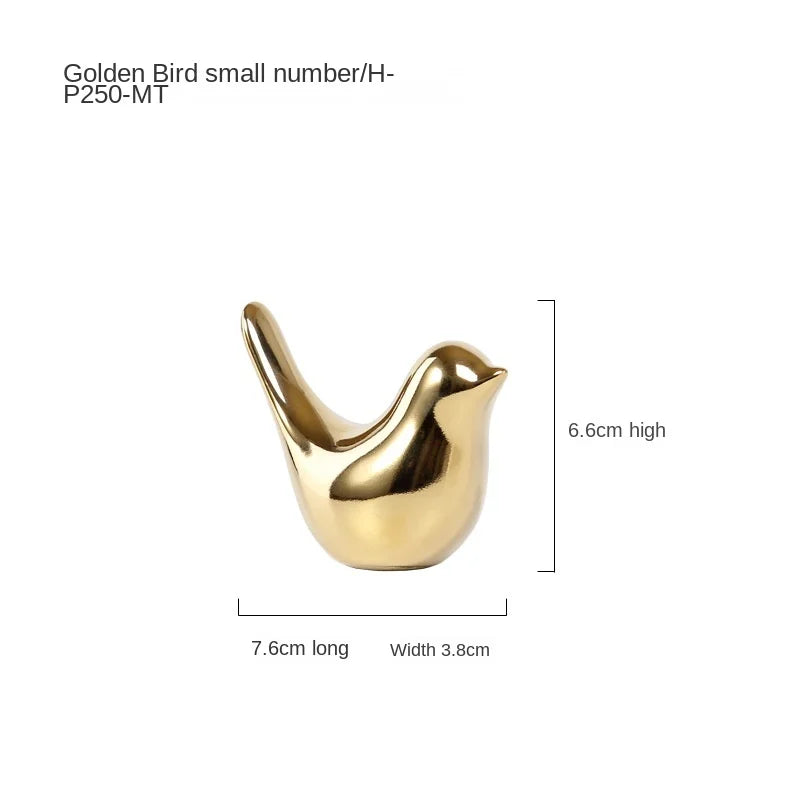 Nordic Ceramic Bird Figurine – Gold Animal Statue Home Decor
