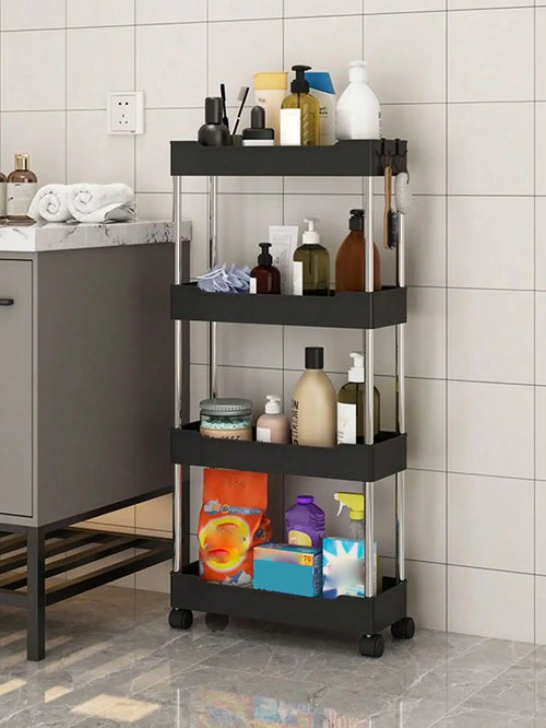 3/4 Tier Rolling Utility Cart Slim Storage Organizer Movable Gap Shelf for Kitchen Bathroom Living Room