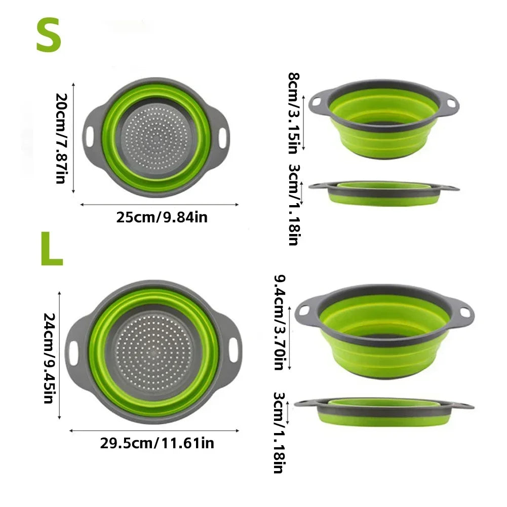 Silicone Folding Drain Basket Fruit Vegetable Washing Basket Foldable Strainer Colander Collapsible Drainer Kitchen Storage Tool