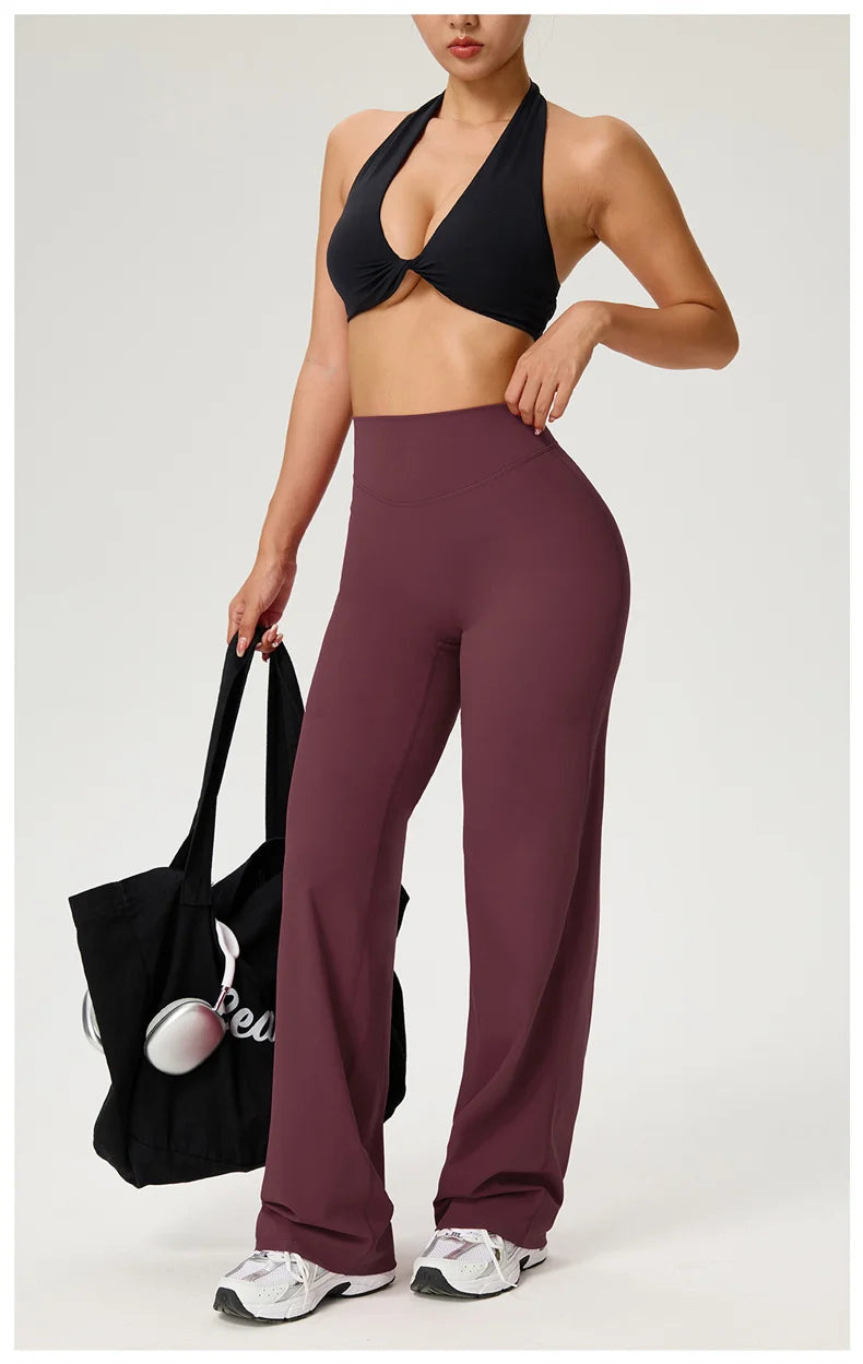 TRY TO BN Women's High Waisted Straight Leg Yoga Pants Gym Leggings Naked Feel Buttery Soft Breathable Running Workout Trousers