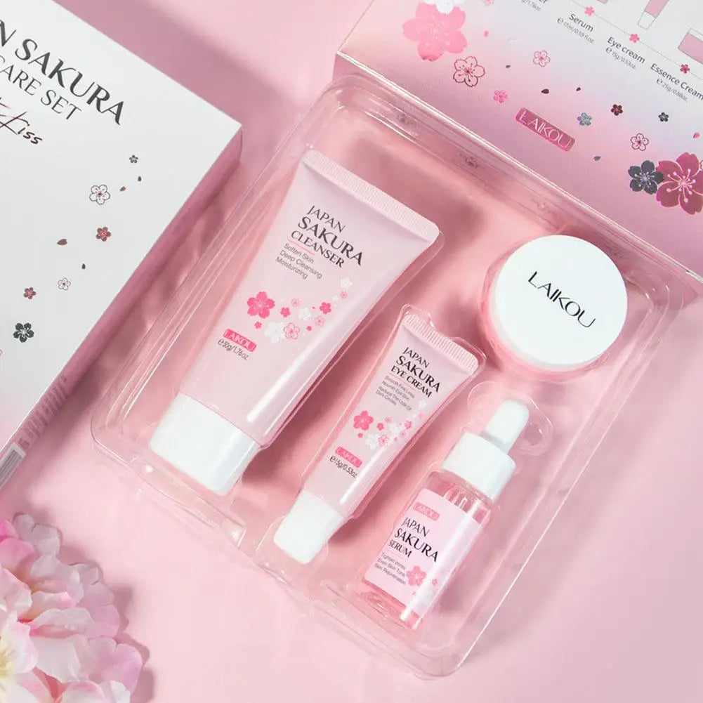 Sakura Facial Skincare Set for Women – Cleanser, Toner, Serum, Eye & Face Cream
