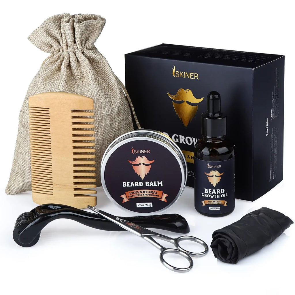 Beard Growth Kit – Oil Wax Roller Comb & Grooming Set for Men