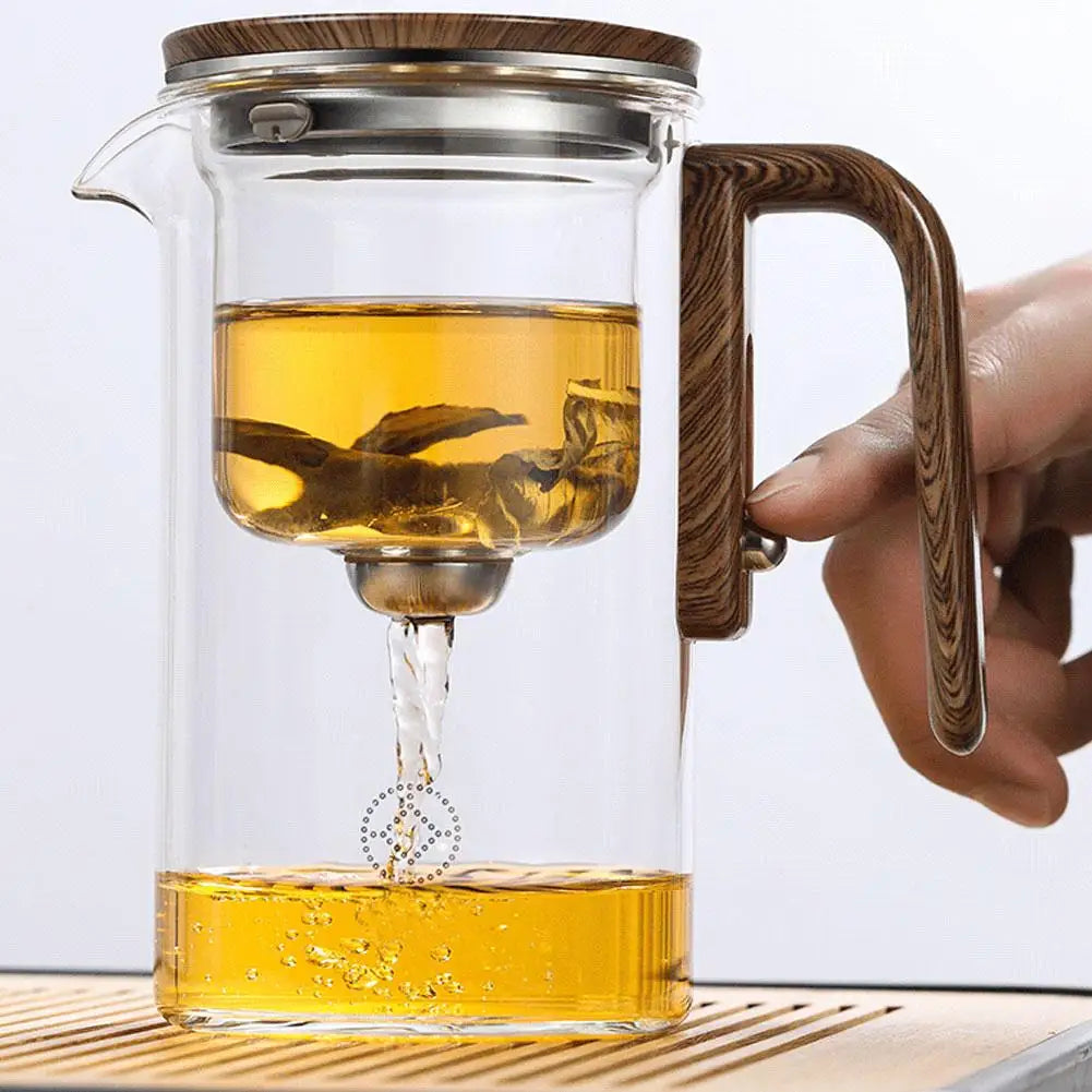 Magnetic Tea Separation Teapot – Glass Teapot with Filter & Wood Handle