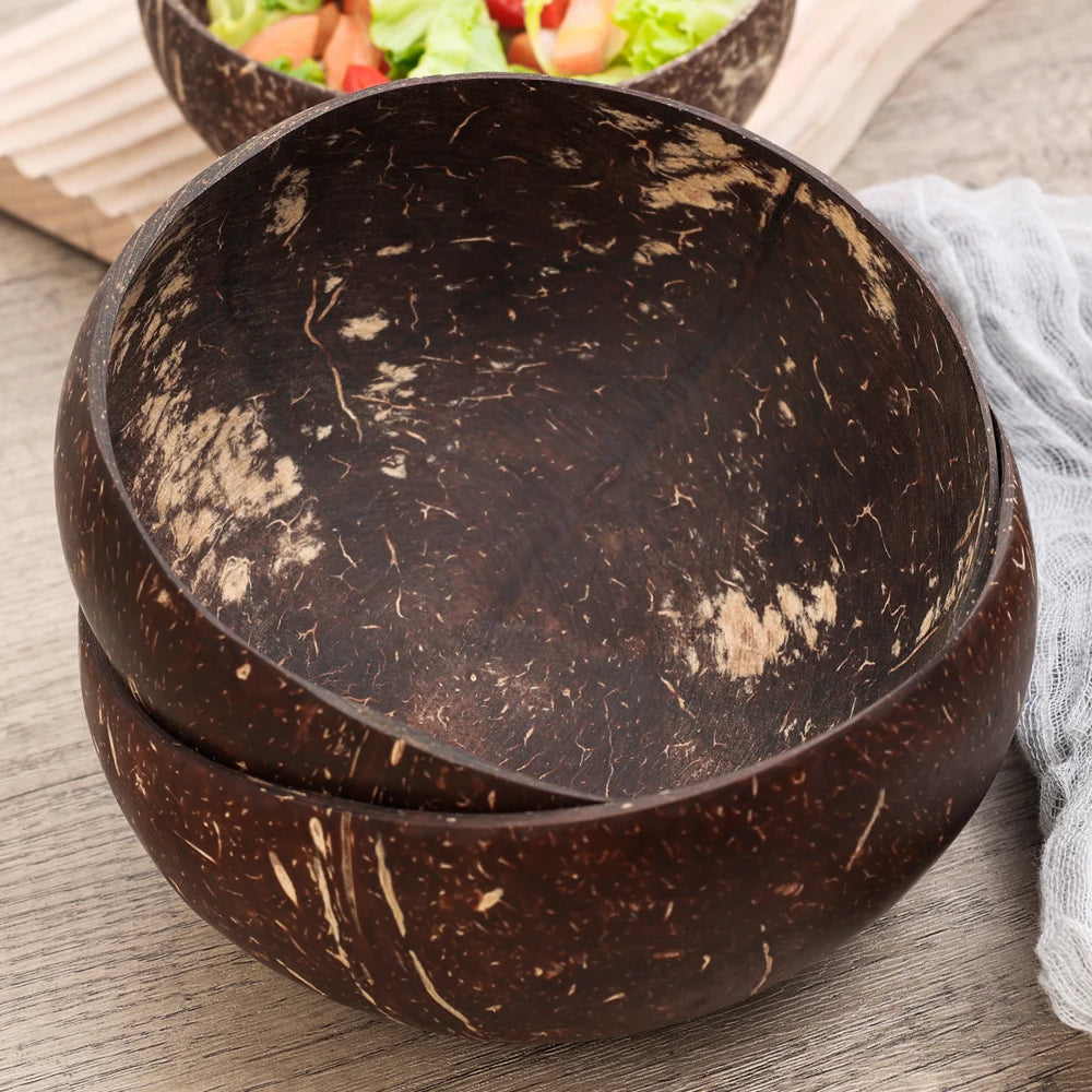 12-15cm Natural Coconut Bowl Serving Dishes Fruit Salad Wooden Reusable Utensils Polished Coconut Shell Bowls Breakfast Party