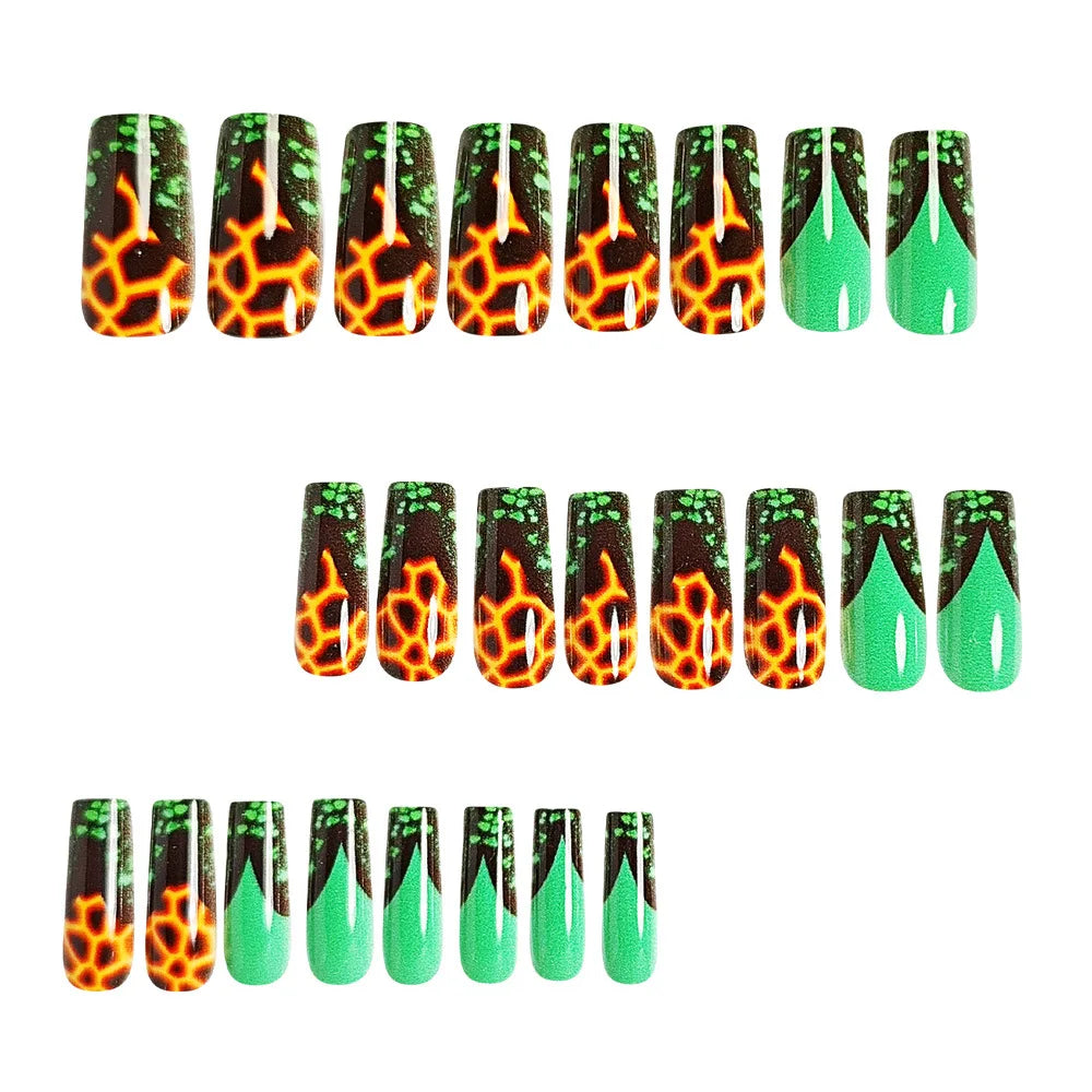 24pcs Medium Long Press-On Nails – Y2K Leopard Gradient Square Ballet Tips
