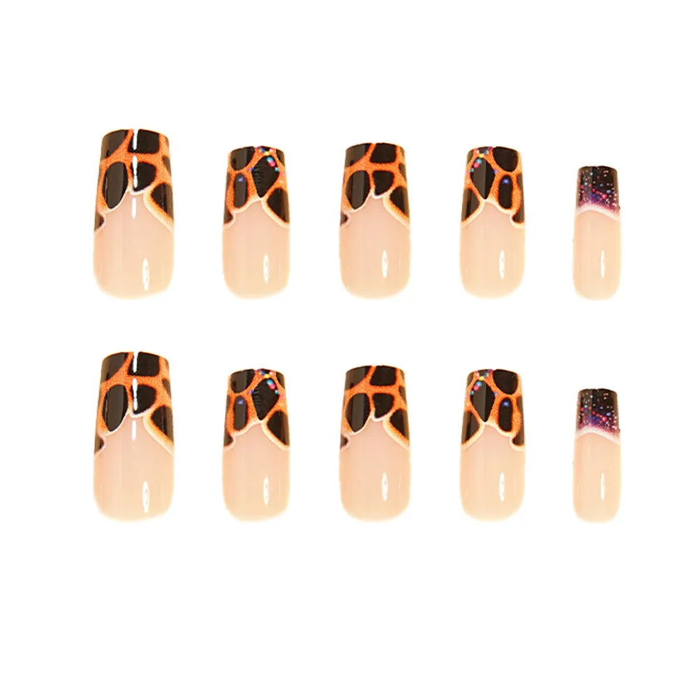 24pcs Medium Long Press-On Nails – Y2K Leopard Gradient Square Ballet Tips