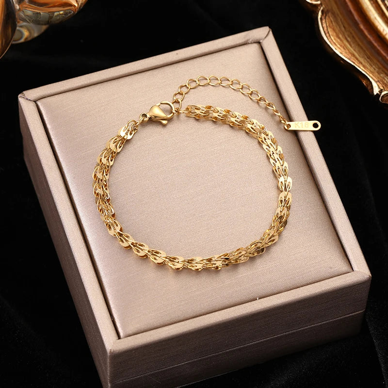 316L Stainless Steel Gold Link Bracelet for Women – Trendy & Durable