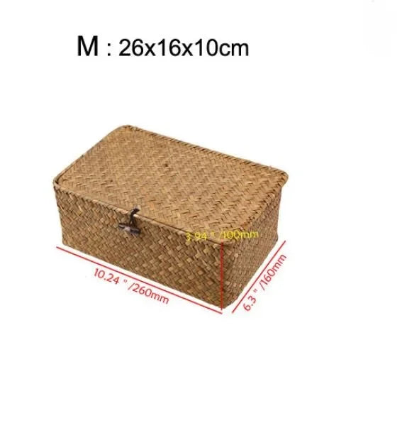 Handmade Seagrass Storage Box with Lid – Woven Basket Organizer