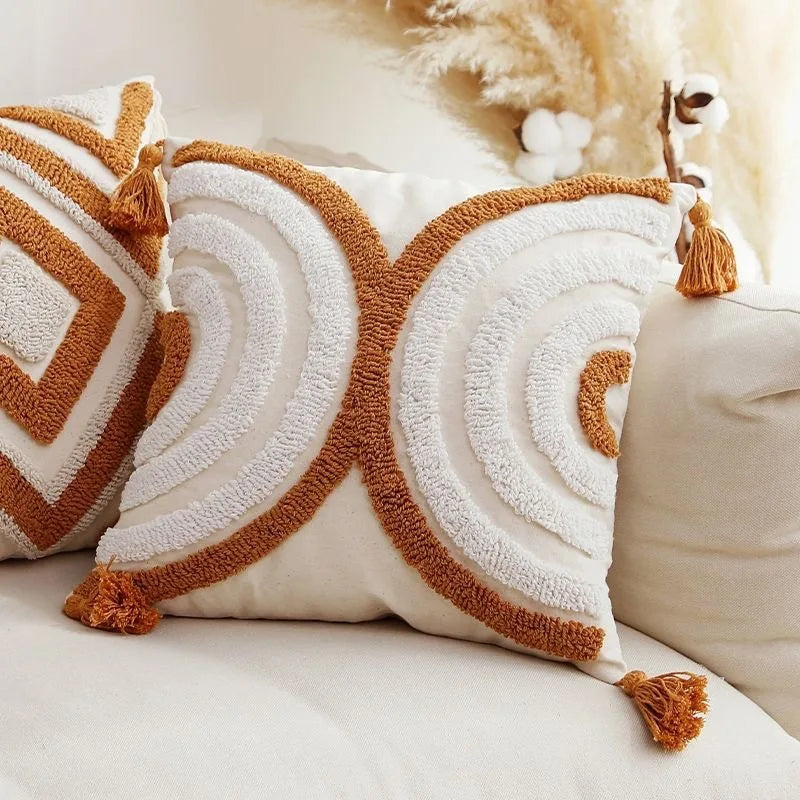 Bohemian Embroidered Cushion Cover – Geometric Tassel Sofa Pillowcase