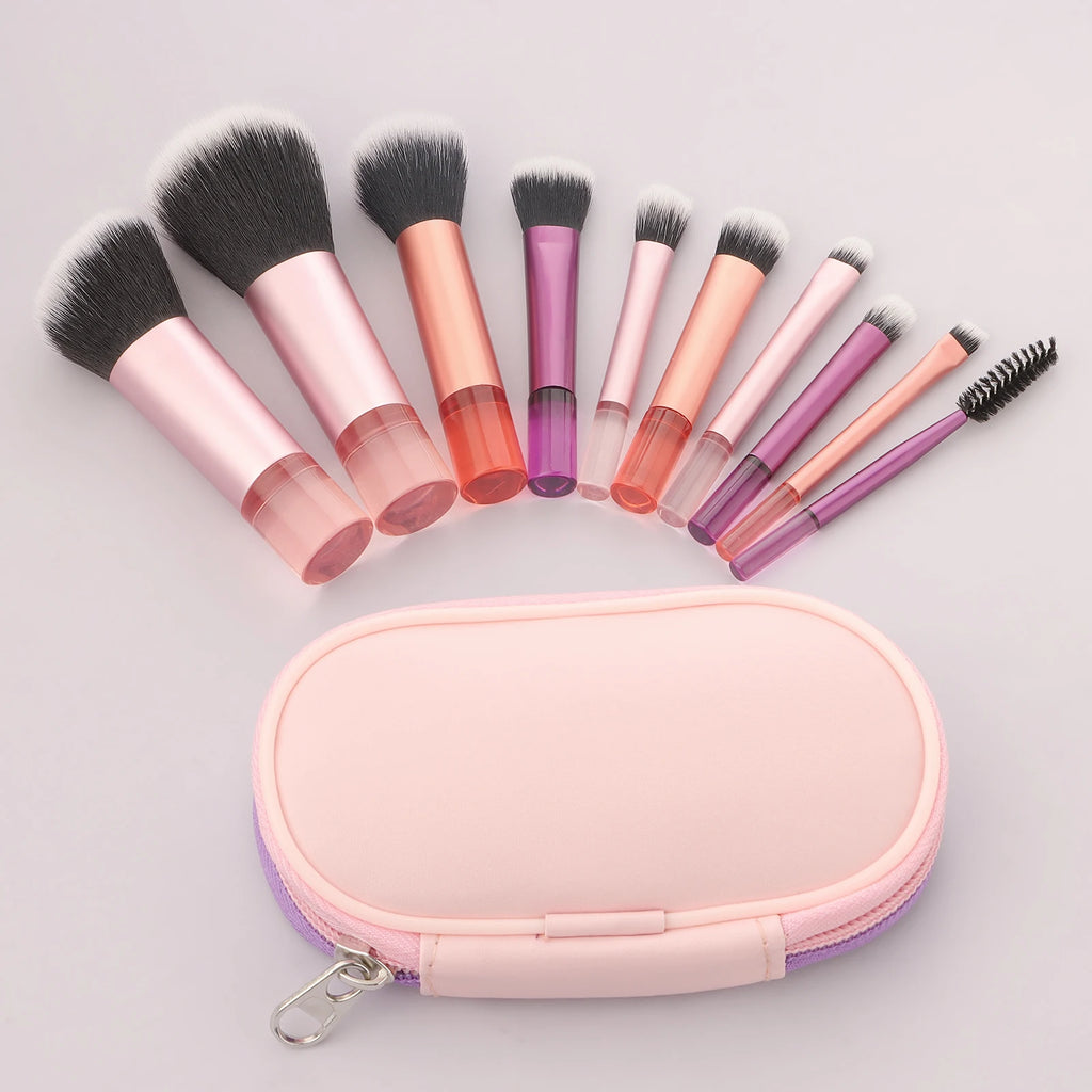 10-Piece Mini Makeup Brush Set with Travel Bag