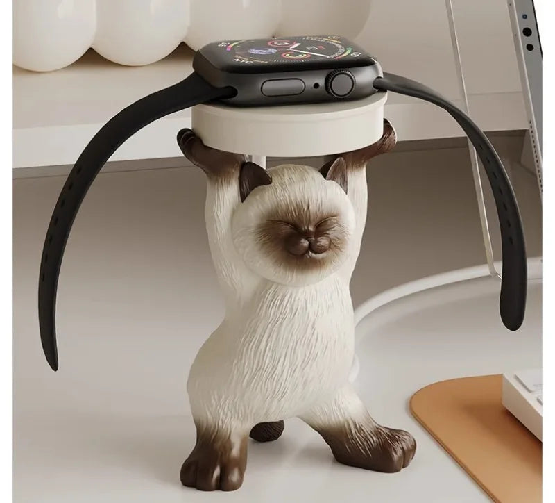 Cute Cat Apple Watch Charging Stand Holder – Stable Desk Dock for Watch Charging Cable