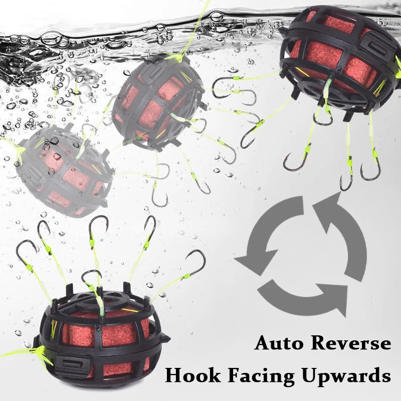 Reverse Bottom Bait Cage Fishing Hook with 6 Sharp Hooks – Carp & Freshwater Feeder