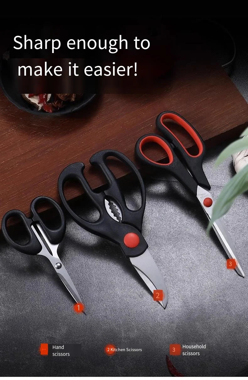 Stainless steel kitchen scissors Multi-functional strong chicken bone scissors can hold walnut hand scissors 3 sets
