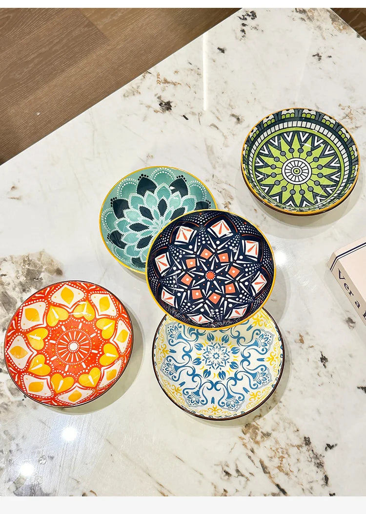 6PCS Bohemian Ceramic Plates – Salad, Dessert & Appetizer Serving Set