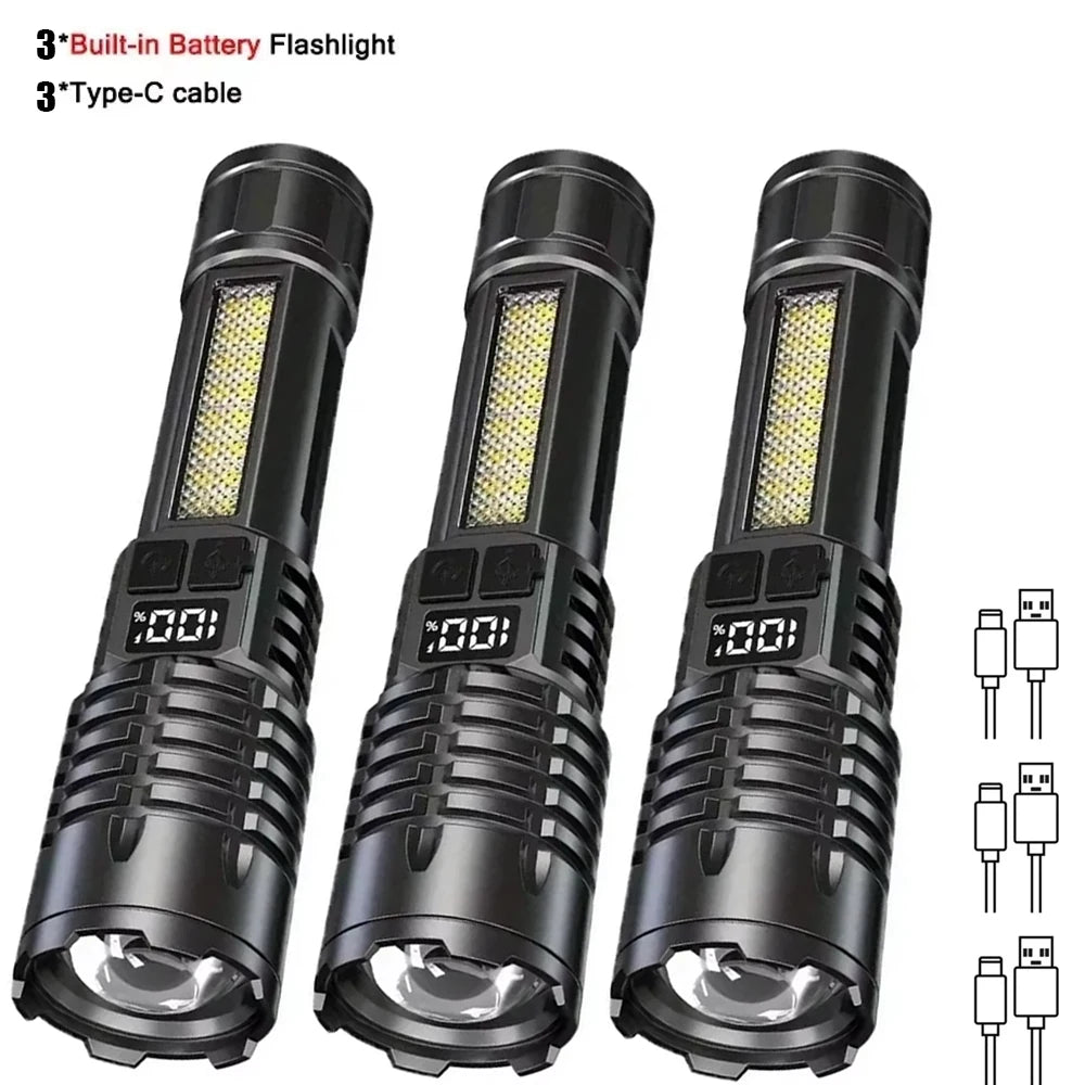 High Power Rechargeable LED Flashlight with COB Side Light