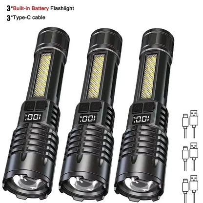 High Power Rechargeable LED Flashlight with COB Side Light