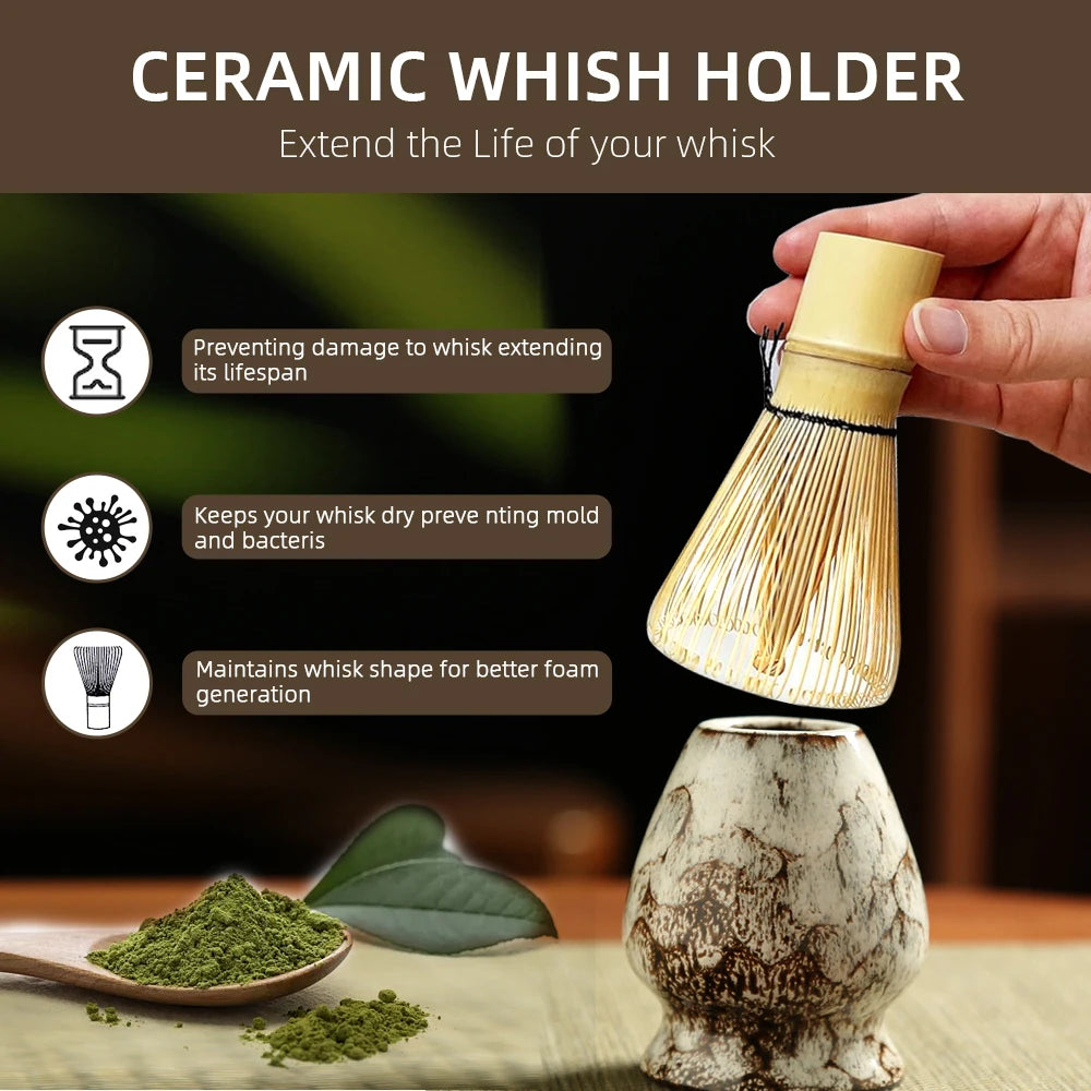 6PCS Japanese Matcha Tea Set with Bamboo Whisk Bowl Scoop & Whisk Holder Traditional Matcha Making Kit