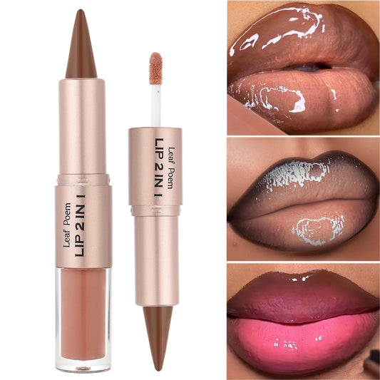 2-in-1 Lip Liner & Gloss – Matte Contour & Clear Shine, Long-Lasting Waterproof