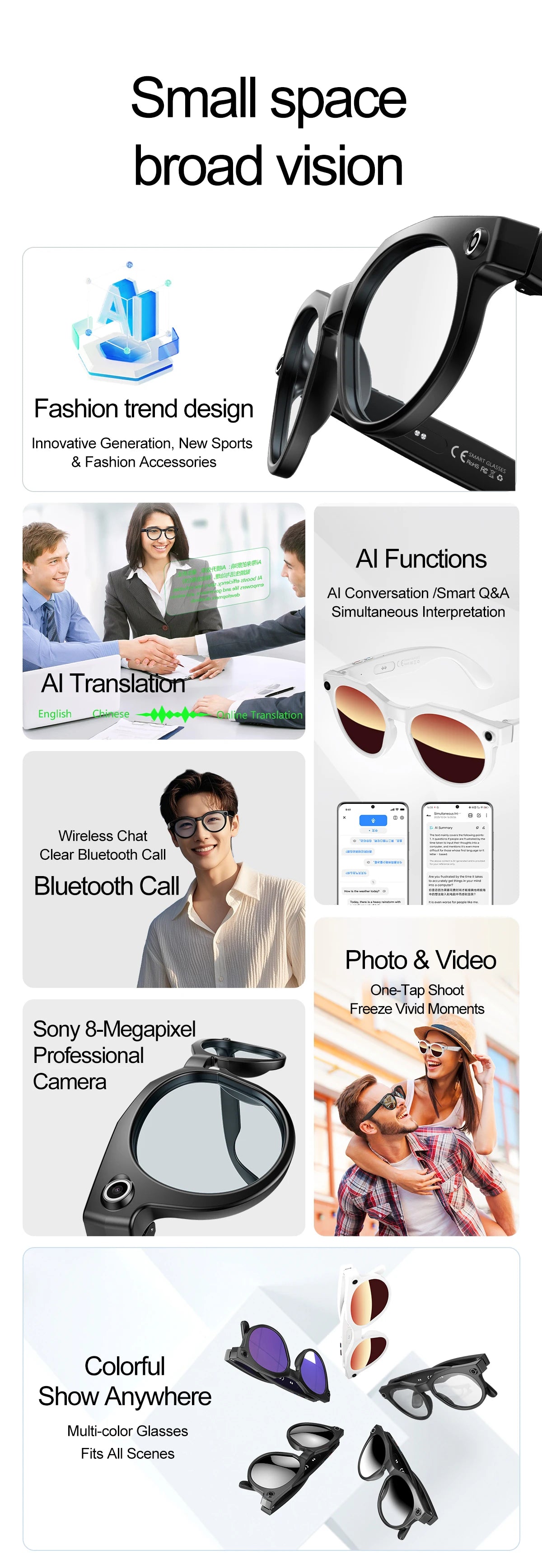 2026 New 4K HD AI Smart Glasses Men 800W Pixel Camera Bluetooth Call 4GB WIFI Transmission Voice Assistant Smart Glasses Women