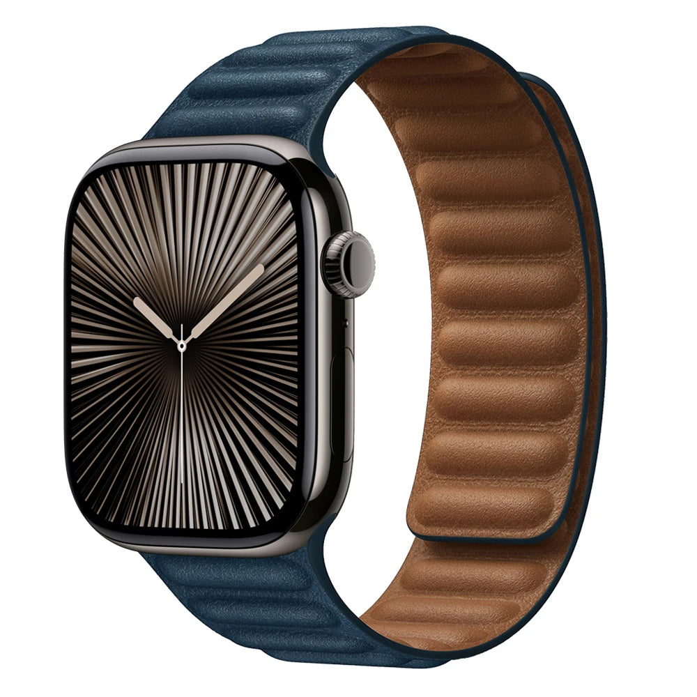 Leather Link for Apple watch band 44mm 45mm 40mm 38 42 Magnetic Loop bracelet iWatch seires SE 6 7 8 9 10 46mm ultra2 49mm strap