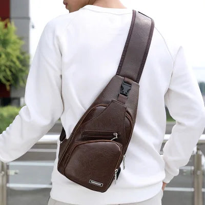 Spot Men's Chest Bag With Headphone Hole USB Shoulder