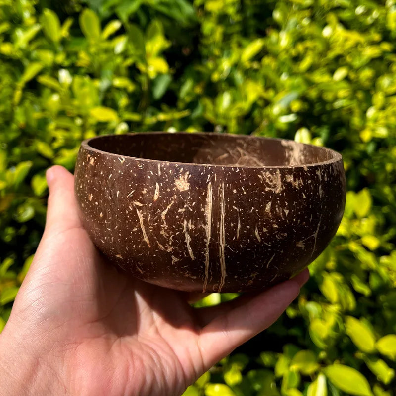 12-15cm Natural Coconut Bowl Serving Dishes Fruit Salad Wooden Reusable Utensils Polished Coconut Shell Bowls Breakfast Party