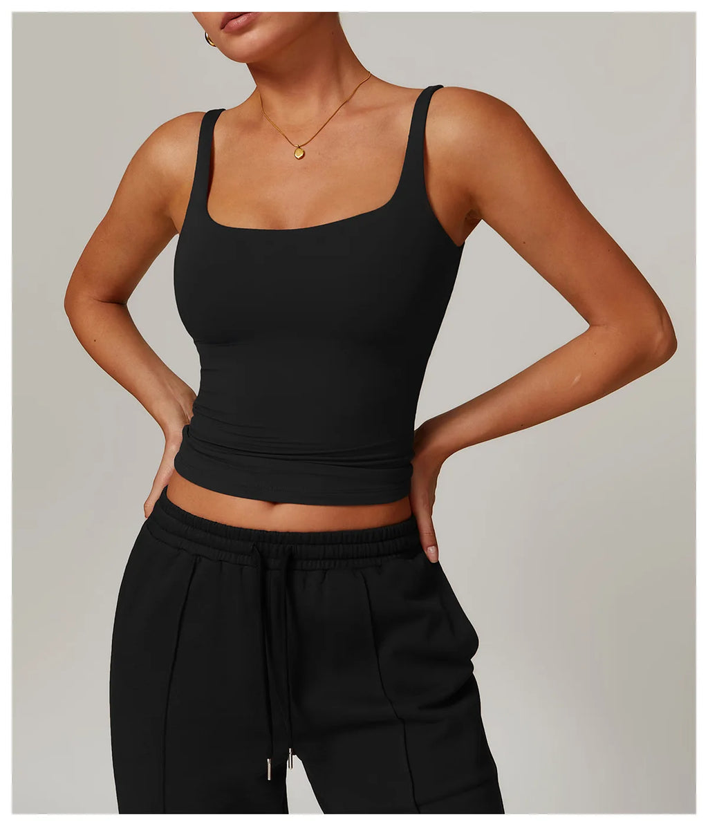 Ctenkevet Women's Workout Yoga Tank Top Quick-Dry Gym Sports Vest Female Running Tight Top Women U-Back Fitness Underwear