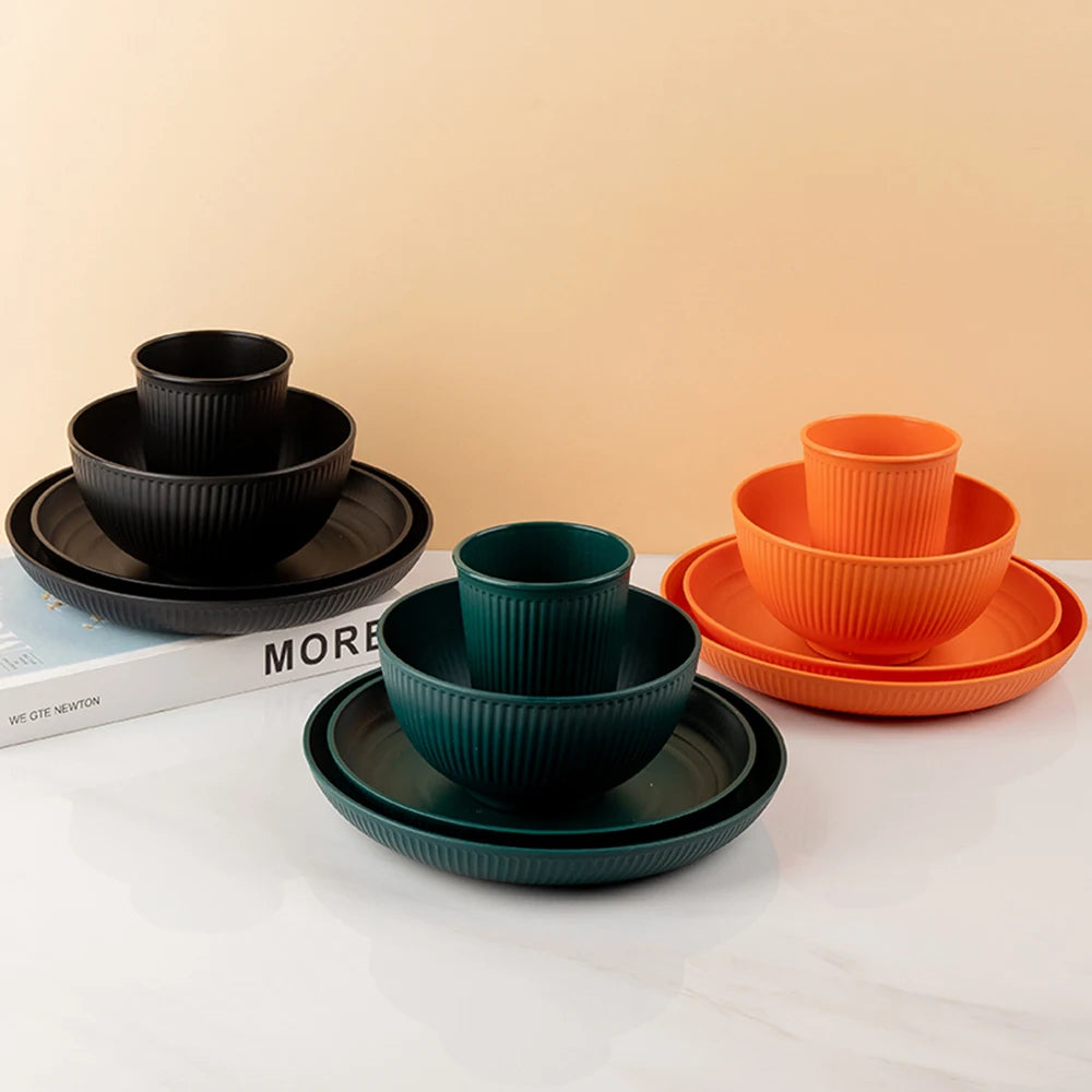 4PCS Wheat Straw Tableware Set – Portable Bowl Cup Plate for Picnic