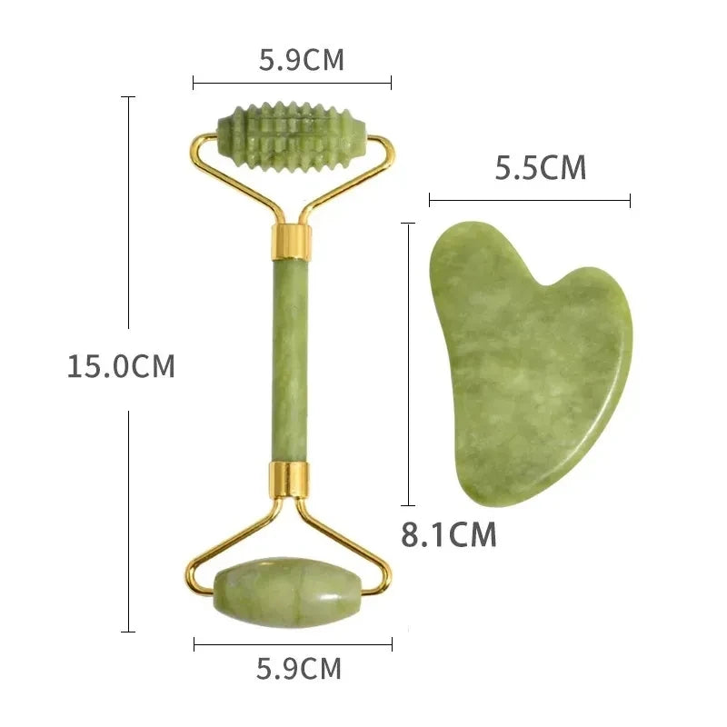 Natural Jade Roller & Gua Sha Set – Facial & Body Massage Tools for Lifting & Anti-Aging