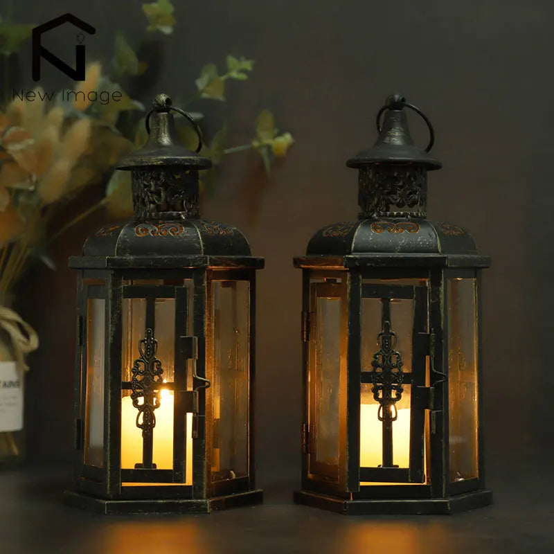 Vintage Nordic Iron Lantern – Aesthetic Hanging Candle Holder