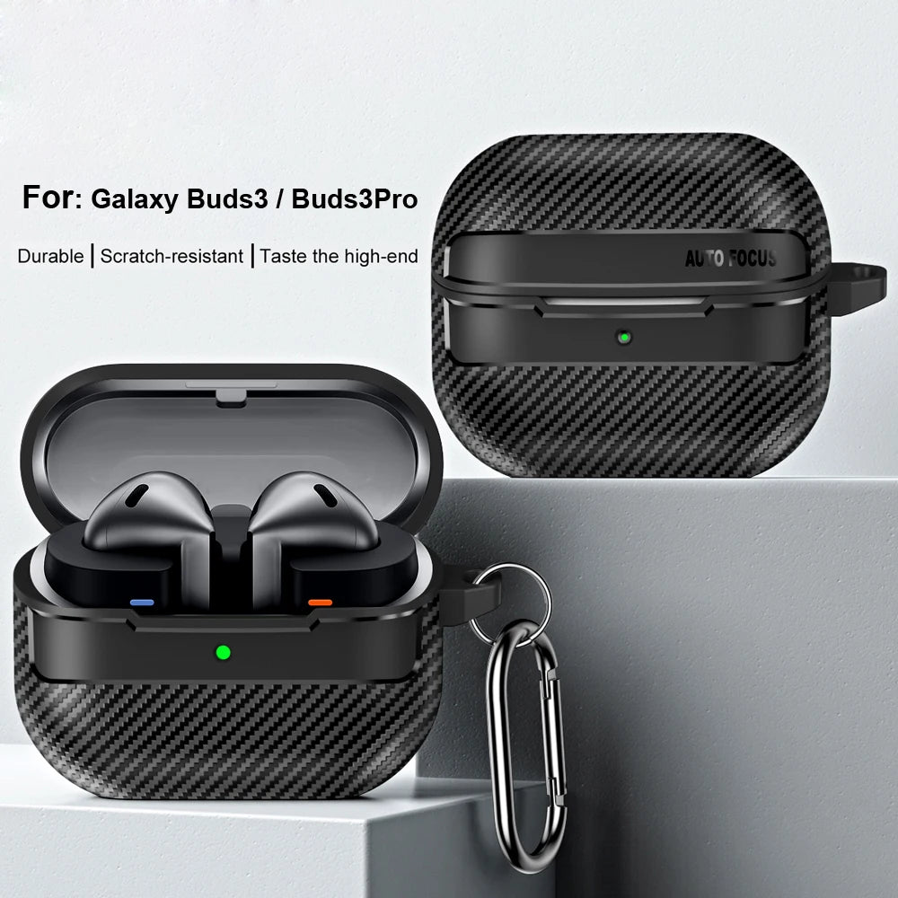 Carbon Fiber Protective Case for Samsung Galaxy Buds3 / Buds 3 Pro with Keyring