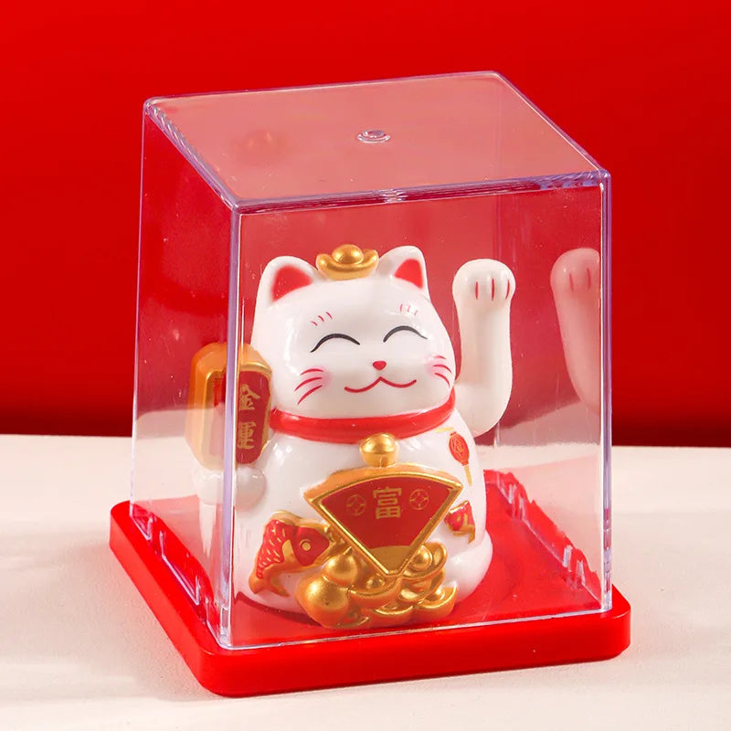 Solar Powered Maneki Neko Lucky Cat – Waving Fortune Cat Decor