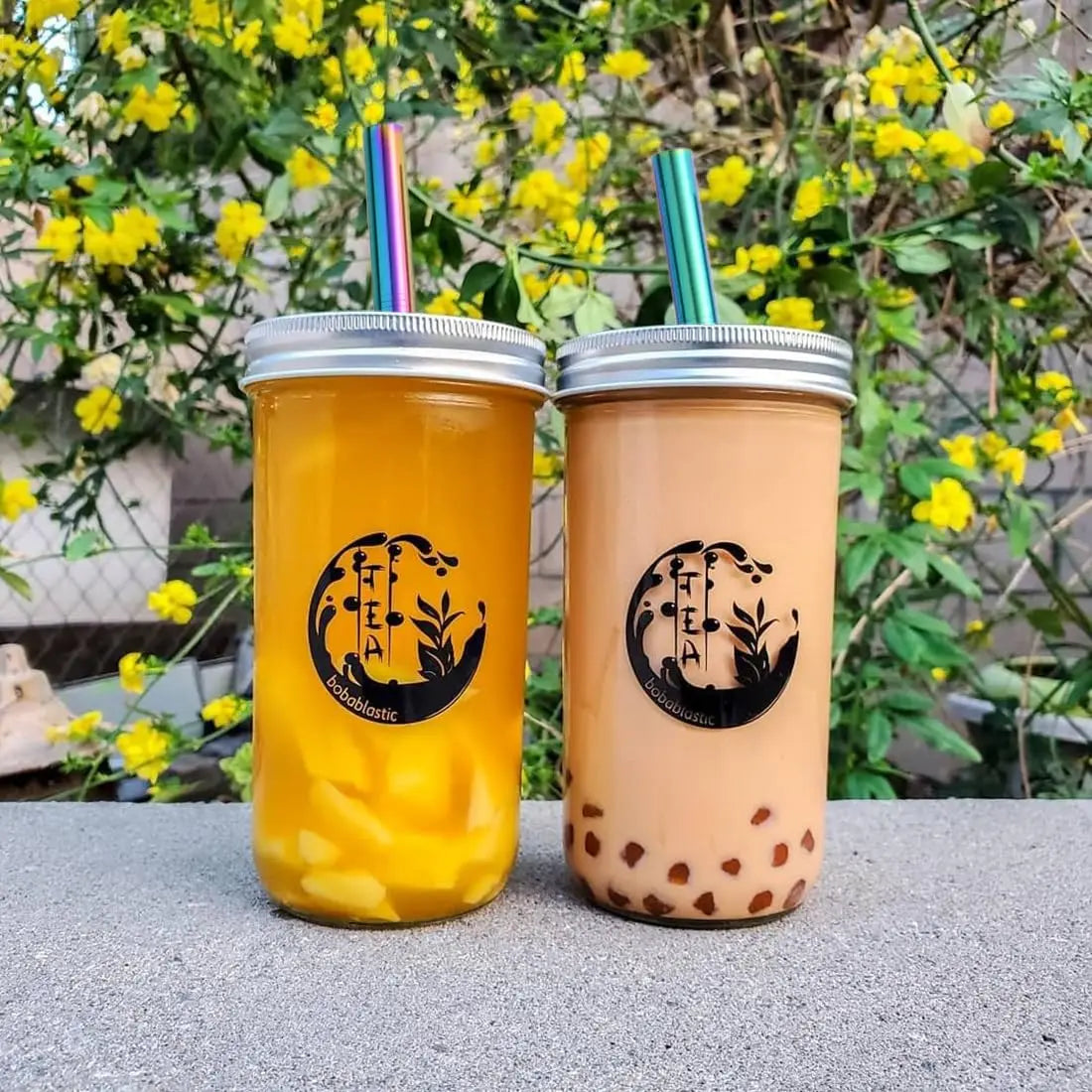 Reusable Boba Drinking Straws with Cleaning Brush 4Pcs Extra Wide Stainless Steel Metal Bubble Tea Straw for Smoothie MilkShakes