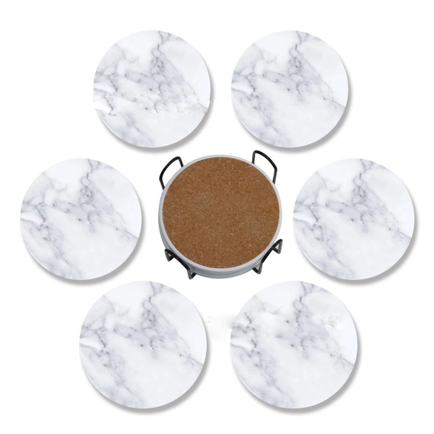 6PCS Ceramic Marble Coaster Set with Holder – Beverage Cup Coasters